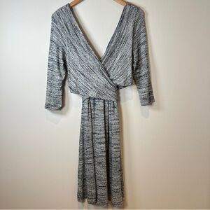 Anthropologie Amadi Lola Wrap Dress in Heathered Gray with 3/4 Length Sleeves M